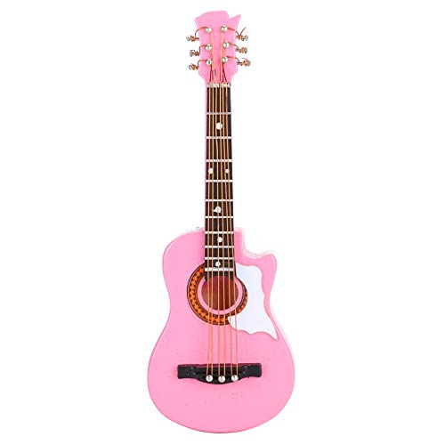 Hapivida 10 cm/3,9 Pulgadas Mini Modelo de Guitarra Rosa de Madera Instrumento Musical Sala de Estar Decoraciones de Escritorio Alta Simulación con Soporte Caja de Madera