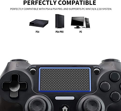 Hbaid Mando Compatible para Ps4, Mando inalámbrico Compatible para PS4 / Pro/Slim/PC, Joystick de Doble Choque para Juegos inalámbricos con luz LED TouchPad y Conector de Audio