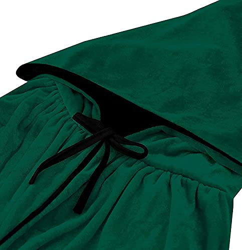 HBselect Capa con Capucha de Halloween, Larga Capa de Terciopelo para Adultos Niños, Disfraces de Halloween para Fiesta Cosplay Carnaval(Negro + Verde,110cm)