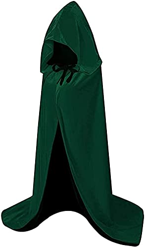 HBselect Capa con Capucha de Halloween, Larga Capa de Terciopelo para Adultos Niños, Disfraces de Halloween para Fiesta Cosplay Carnaval(Negro + Verde,110cm)