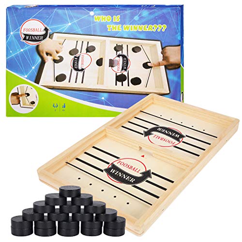 Herefun Hockey de Madera, Juego de Mesa de Hockey Juego de Hockey de Escritorio Juego de Air Hockey Portatil Interacción Entre Padres e Hijos Actividades de reunión Familiar(20*Ajedrez)