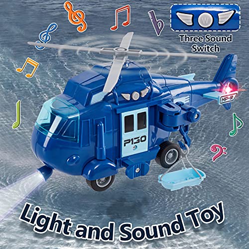 HERSITY Helicóptero de Rescate Avion de Juguete Coche de Friccion con Luz y Sonidos Regalos para Niños 3 4 5 Años (Azul)