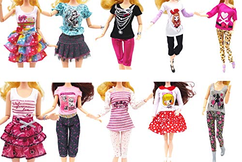 Hey~Yo Ropa de muñeca para Barbie de 33 piezas, 3 piezas, vestido de boda + 10 juegos de ropa informal + 10 perchas + 10 pares de zapatos