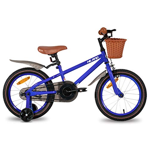 HILAND Bicicleta infantil de 14 pulgadas de ins Star, para niñas de 3 a 6 años, con ruedas de apoyo, freno de mano y freno de contrapedal, color azul