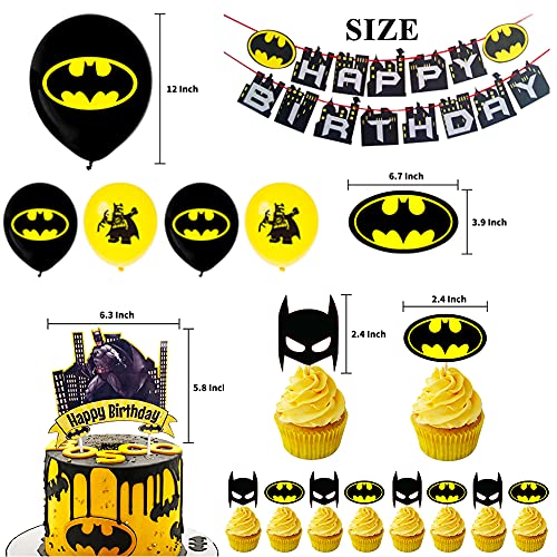 Hilloly 45PCS Conjunto de Banner de Globo, Batman Birthday Party Supplies Decoraciones, Cake Topper Decoracion Suministros de Globos de Fiesta para Fiesta de Cumpleaños de Kids