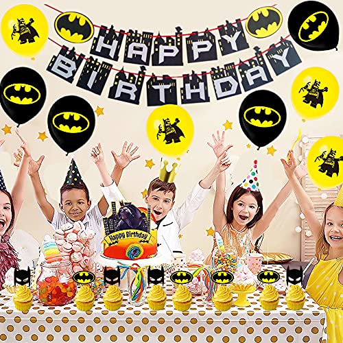 Hilloly 45PCS Conjunto de Banner de Globo, Batman Birthday Party Supplies Decoraciones, Cake Topper Decoracion Suministros de Globos de Fiesta para Fiesta de Cumpleaños de Kids