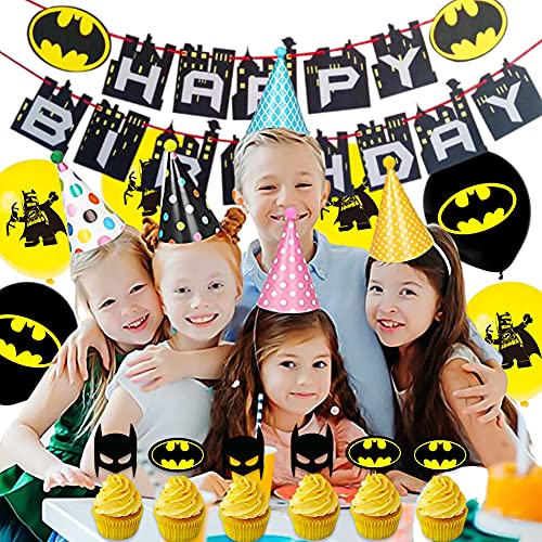 Hilloly 45PCS Conjunto de Banner de Globo, Batman Birthday Party Supplies Decoraciones, Cake Topper Decoracion Suministros de Globos de Fiesta para Fiesta de Cumpleaños de Kids