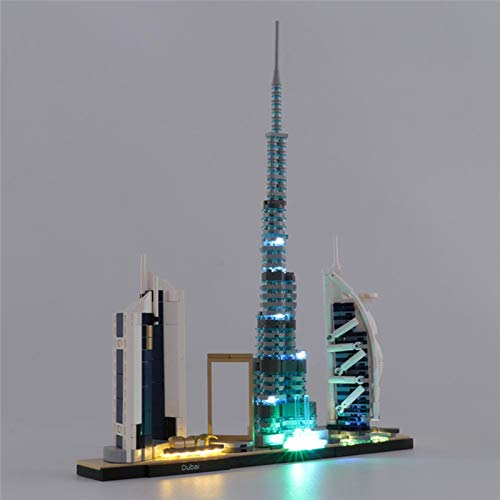 HLEZ Conjunto de Luces para Arquitectura Dubai Modelo de Construcción de Bloques, Juego de Luces LED Compatible con Lego 21052 (Modelo Lego no Incluido)