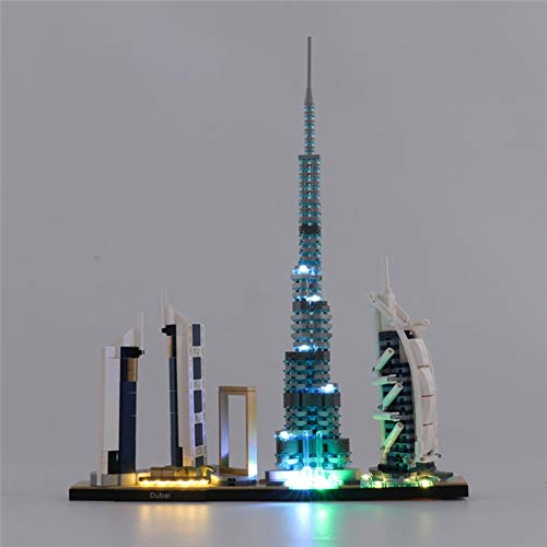 HLEZ Conjunto de Luces para Arquitectura Dubai Modelo de Construcción de Bloques, Juego de Luces LED Compatible con Lego 21052 (Modelo Lego no Incluido)