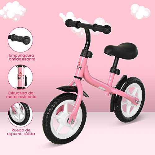 HOMCOM Bicicleta sin Pedales Infantil Altura Ajustable para Principiantes de +3 Años con Ruedas con Relieve Diseño Novedoso Bicicleta de Equilibrio 71x32x56 cm Rosa