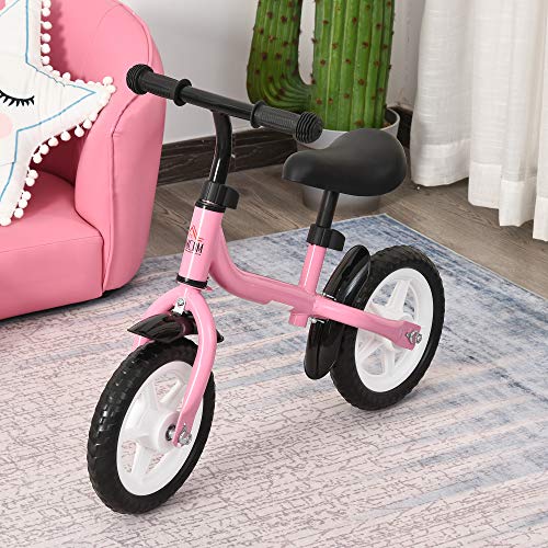 HOMCOM Bicicleta sin Pedales Infantil Altura Ajustable para Principiantes de +3 Años con Ruedas con Relieve Diseño Novedoso Bicicleta de Equilibrio 71x32x56 cm Rosa