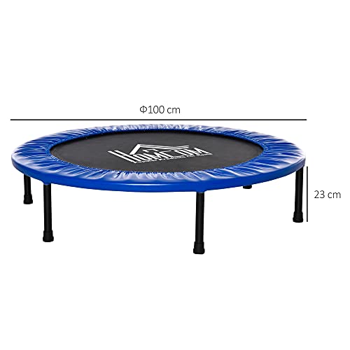 HOMCOM Cama Elástica Fitness Ø100 cm Trampolín de Acero con 36 Resortes con Protector de Borde Incluido para Entrenamiento Interior Carga Máx. 100 kg Negro y Azul