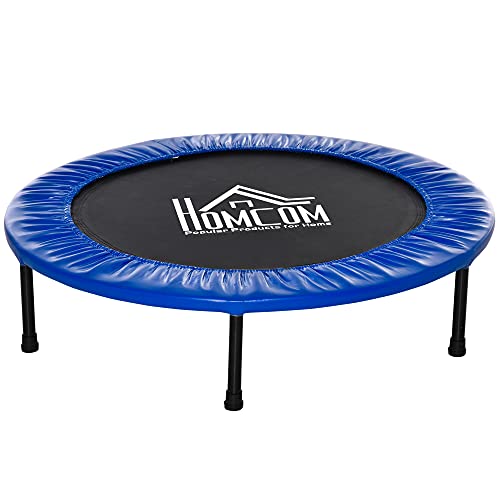 HOMCOM Cama Elástica Fitness Ø100 cm Trampolín de Acero con 36 Resortes con Protector de Borde Incluido para Entrenamiento Interior Carga Máx. 100 kg Negro y Azul