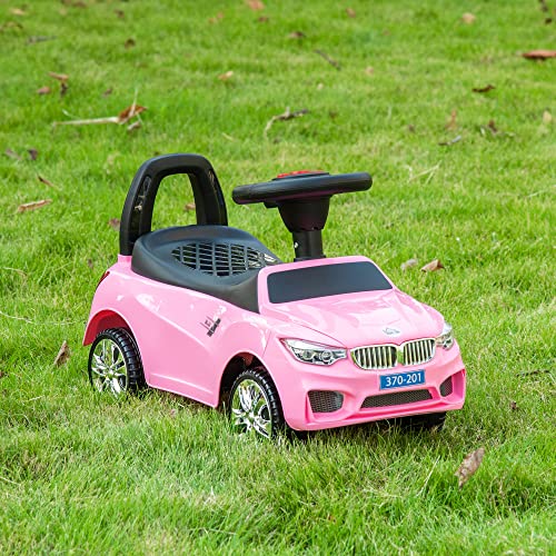 HOMCOM Coche Correpasillos para Niños de 18-36 Meses con Faros Música Bocina Volante Espacio de Almacenaje y Asa para Empujar 63,5x28x36 cm Rosa