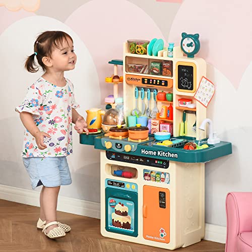 HOMCOM Cocina de Juguete para Niños de +3 Años con Luz Sonidos Agua Vapor Pizarra Fregadero 113 Accesorios Incluidos Cocinita Infantil Educativa 70x32x92,2 cm Multicolor