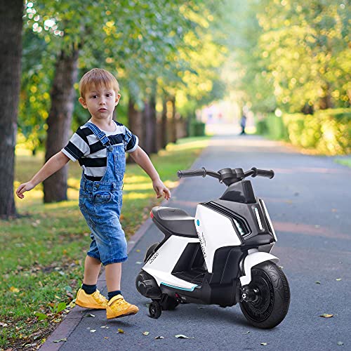 HOMCOM Moto Eléctrica Infantil Motocicleta de Batería 6V para Niños de 2-4 Años con Faros Música y 2 Ruedas de Equilibrio 80x39,5x51 cm Blanco