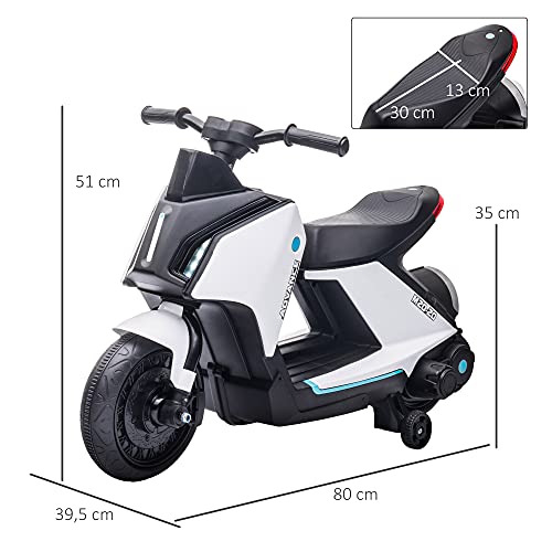 HOMCOM Moto Eléctrica Infantil Motocicleta de Batería 6V para Niños de 2-4 Años con Faros Música y 2 Ruedas de Equilibrio 80x39,5x51 cm Blanco