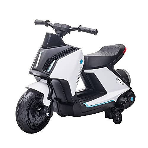 HOMCOM Moto Eléctrica Infantil Motocicleta de Batería 6V para Niños de 2-4 Años con Faros Música y 2 Ruedas de Equilibrio 80x39,5x51 cm Blanco