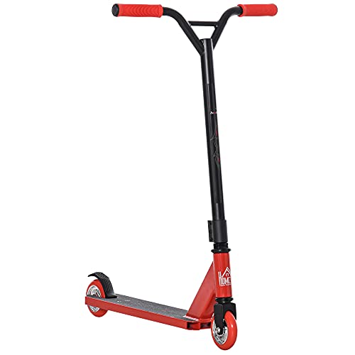 HOMCOM Patinete de Acrobacia Trucos y Saltos Patinete Freestyle de Aluminio para Adolescentes +14 Años y Adultos Carga 100 kg con Manillares de Caucho 68x46x84 cm Rojo