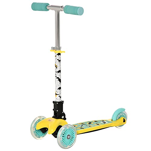 HOMCOM Patinete para Niños de +3 Años Plegable Patinete 3 Ruedas con Luces LED Manillar Altura Ajustable y Freno Posterior Carga Máxima 50 kg 54,7x32,5x59-69 cm Amarillo