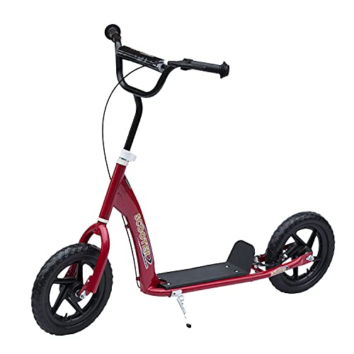 HOMCOM Patinete para Niños de +5 Años Scooter de 2 Ruedas Grandes de 12 Pulgadas con Freno y Manillar Ajustable en Altura Carga Máx. 50 kg 120x52x80-88 cm Rojo