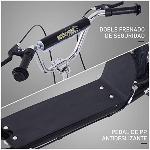 HOMCOM Patinete para Niños Mayores de 5 Años Scooter de 2 Ruedas Grandes con Doble Freno y Manillar Ajustable en Altura para Adolescentes Adultos 135x58x92-100 cm Negro