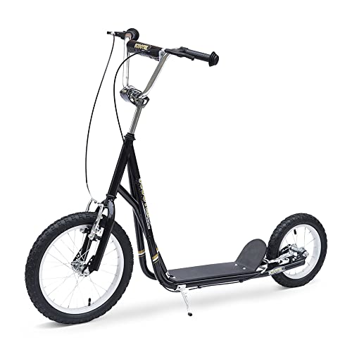 HOMCOM Patinete para Niños Mayores de 5 Años Scooter de 2 Ruedas Grandes con Doble Freno y Manillar Ajustable en Altura para Adolescentes Adultos 135x58x92-100 cm Negro