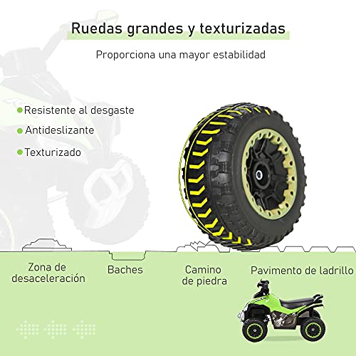 HOMCOM Quad Correpasillo Cuatrimoto para Niños Mayores de 18 Meses con Función de Luces y Música Diseño Novedoso Soporta hasta 20 kg 67,5x38x44 cm Verde