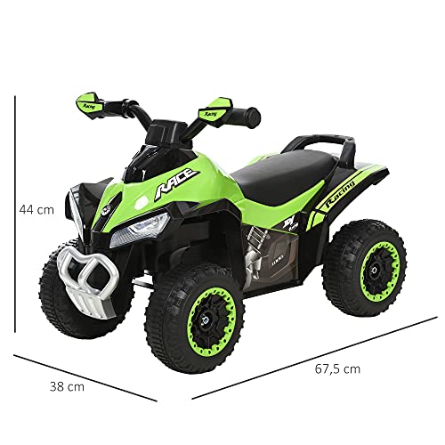 HOMCOM Quad Correpasillo Cuatrimoto para Niños Mayores de 18 Meses con Función de Luces y Música Diseño Novedoso Soporta hasta 20 kg 67,5x38x44 cm Verde