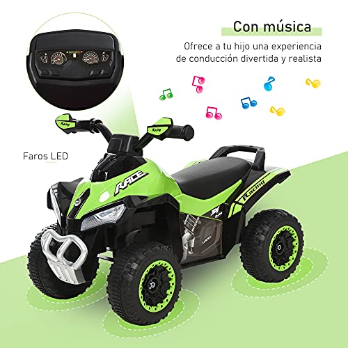 HOMCOM Quad Correpasillo Cuatrimoto para Niños Mayores de 18 Meses con Función de Luces y Música Diseño Novedoso Soporta hasta 20 kg 67,5x38x44 cm Verde