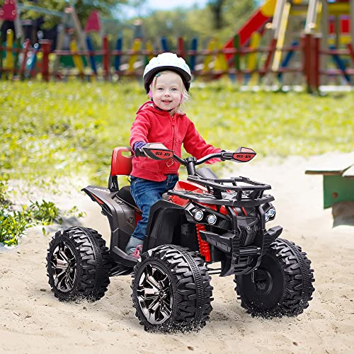 HOMCOM Quad Eléctrico 12V para Niños +3 Años con 2 Motores Faros Música Neumáticos de Suspensión Botones Avance y Retroceso Vehículo Eléctrico a Batería 100x65x73 cm Rojo