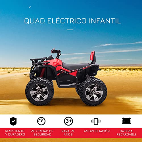 HOMCOM Quad Eléctrico 12V para Niños +3 Años con 2 Motores Faros Música Neumáticos de Suspensión Botones Avance y Retroceso Vehículo Eléctrico a Batería 100x65x73 cm Rojo