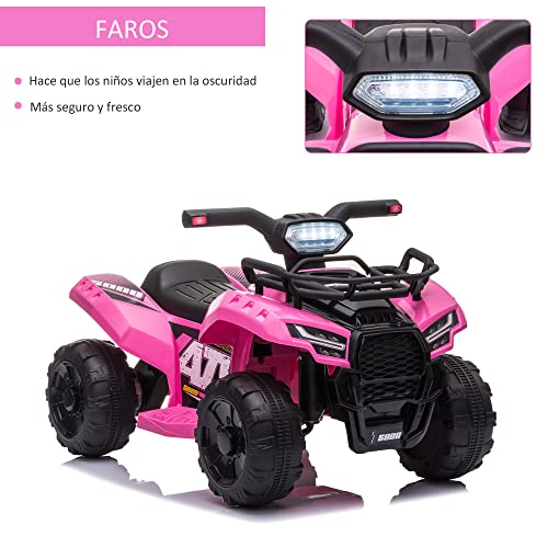 HOMCOM Quad Eléctrico para Niños de 18-36 Meses Vehículo Eléctrico a Batería 6V Infantil con Faros LED Velocidad de 2 km/h y Avance 66x44x42 cm Rosa