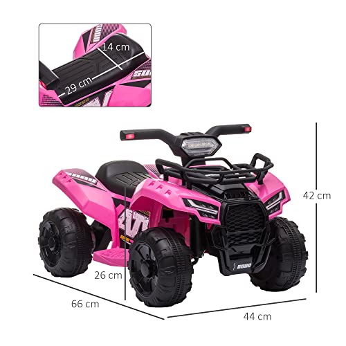 HOMCOM Quad Eléctrico para Niños de 18-36 Meses Vehículo Eléctrico a Batería 6V Infantil con Faros LED Velocidad de 2 km/h y Avance 66x44x42 cm Rosa