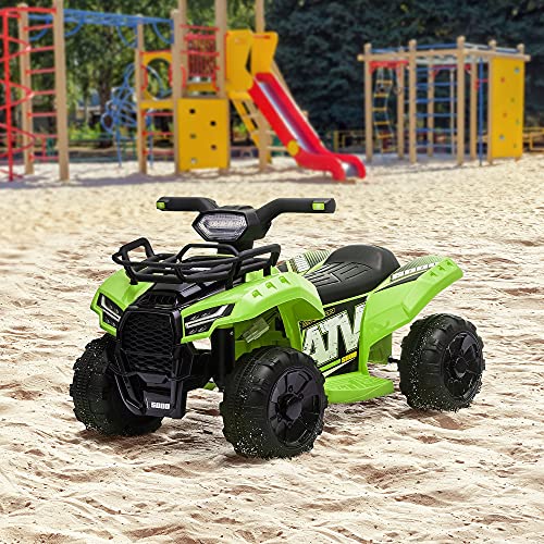 HOMCOM Quad Eléctrico para Niños de 18-36 Meses Vehículo Eléctrico a Batería 6V Infantil con Faros LED Velocidad de 2 km/h y Avance 66x44x42 cm Verde