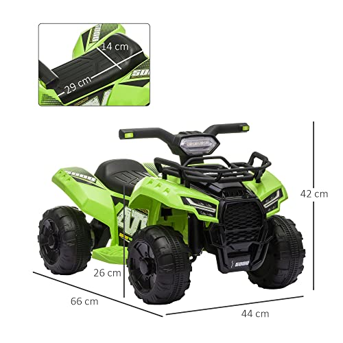 HOMCOM Quad Eléctrico para Niños de 18-36 Meses Vehículo Eléctrico a Batería 6V Infantil con Faros LED Velocidad de 2 km/h y Avance 66x44x42 cm Verde