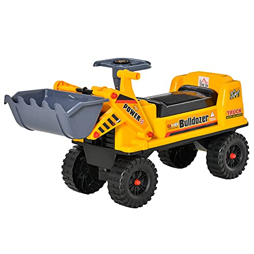 HOMCOM Tractor sin Pedales para Niños de 2-3 Años con Pala Excavadora Espacio de Almacenaje Oculto y Bocina 70x26x37 cm Amarillo