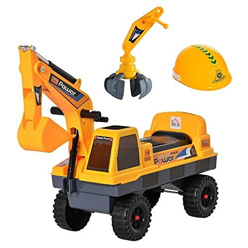 HOMCOM Tractor sin Pedales para Niños de 2-3 Años Excavadora Correpasillos con Pala Delantera Luces Música y Espacio de Alamcenaje Oculto 90x28x58 cm Amarillo