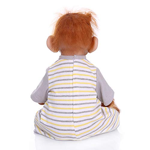 homese Realistic Baby Monkey Doll 16 pulgadas 40 cm Realista Reborn Baby Monkey Hecho a mano Pintura detallada Muñecas de arte con camiseta de rayas amarillas