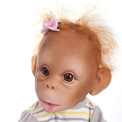 homese Realistic Baby Monkey Doll 16 pulgadas 40 cm Realista Reborn Baby Monkey Hecho a mano Pintura detallada Muñecas de arte con camiseta de rayas amarillas