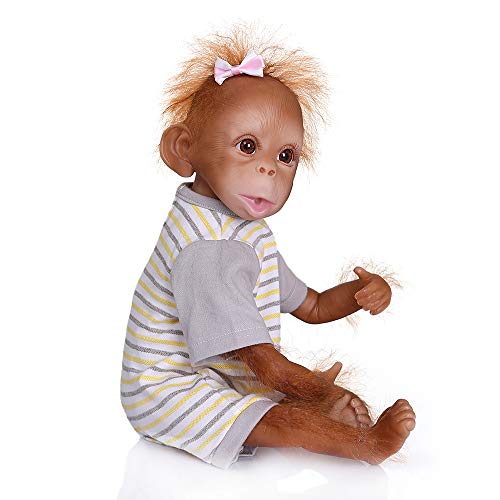 homese Realistic Baby Monkey Doll 16 pulgadas 40 cm Realista Reborn Baby Monkey Hecho a mano Pintura detallada Muñecas de arte con camiseta de rayas amarillas