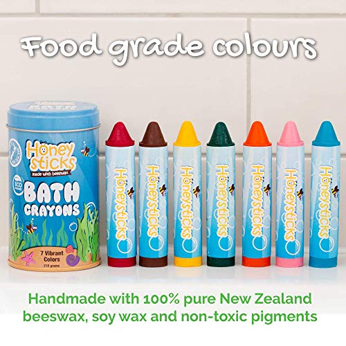 Honeystick Crayones para Niños y Bebés. Hechos a Mano con Cera de Abeja No Tóxica para la Bañera. Sin Fragancia, Juguetes de Baño No Irritantes. Color Brillante y Fácil de Mantener. Lavable. Set de 7