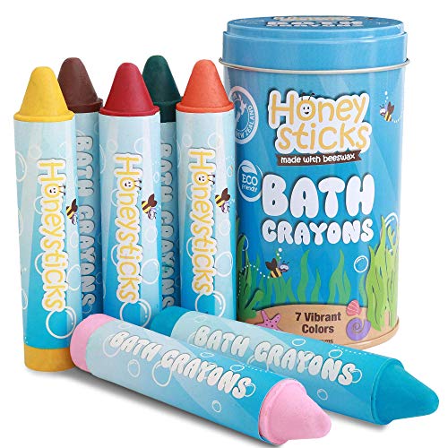 Honeystick Crayones para Niños y Bebés. Hechos a Mano con Cera de Abeja No Tóxica para la Bañera. Sin Fragancia, Juguetes de Baño No Irritantes. Color Brillante y Fácil de Mantener. Lavable. Set de 7