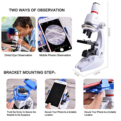 HONPHIER® Microscopio Niños Microscopio Kit Scienza Microscopio Bambini 100x 400x 1200x Microscopio Kit de Juguete para Niños