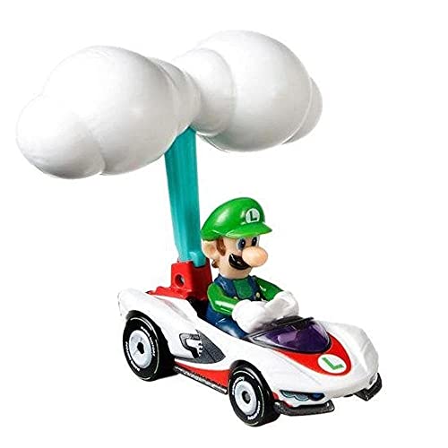 Hot Wheels Die-Cast Mario Kart Luigi in P-Wing Kart with Cloud Glider