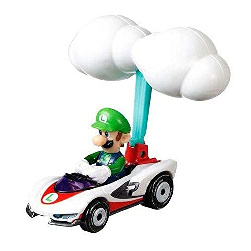 Hot Wheels Die-Cast Mario Kart Luigi in P-Wing Kart with Cloud Glider