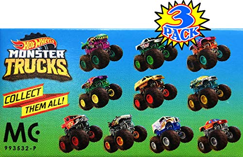 Hot Wheels Monster Trucks Mini Mystery Trucks con Key Launcher Series 2 Caja ciega Set de regalo para fiestas – Paquete de 3