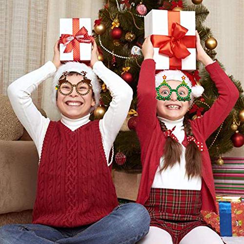 HOWAF 28 pcs Gafas Decorativas Navideñas, Navidad Gafas Divertidas de Papel Papá Noel Cuerno de Ciervo Gafas Navidad Disfraz Accesorio de Cabina de Fotos Fiesta de Navidad para Niños y Adultos