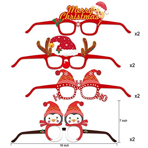 HOWAF 28 pcs Gafas Decorativas Navideñas, Navidad Gafas Divertidas de Papel Papá Noel Cuerno de Ciervo Gafas Navidad Disfraz Accesorio de Cabina de Fotos Fiesta de Navidad para Niños y Adultos