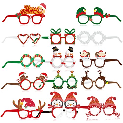 HOWAF 28 pcs Gafas Decorativas Navideñas, Navidad Gafas Divertidas de Papel Papá Noel Cuerno de Ciervo Gafas Navidad Disfraz Accesorio de Cabina de Fotos Fiesta de Navidad para Niños y Adultos